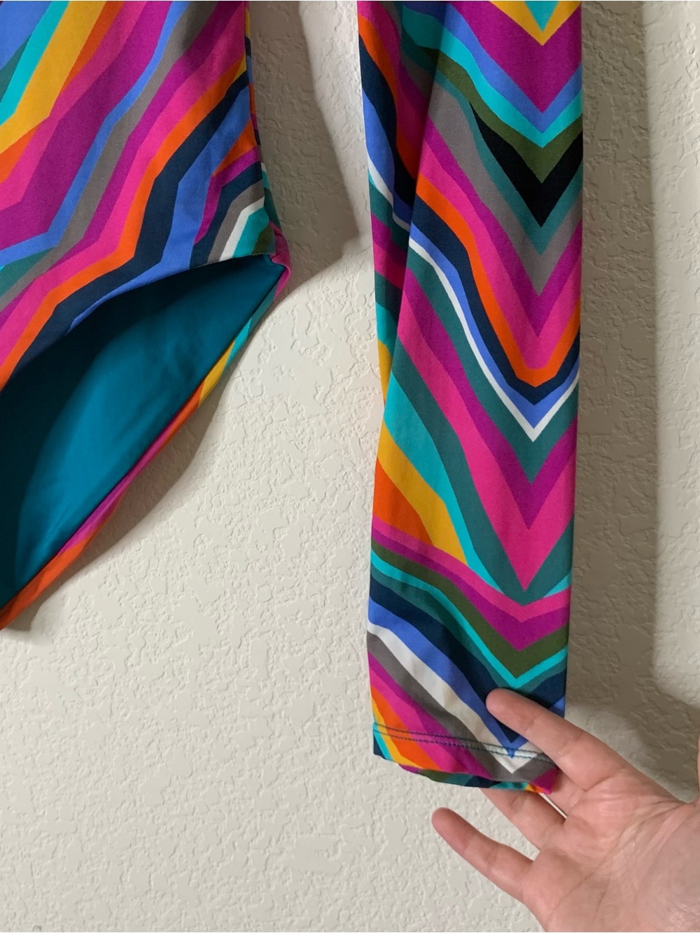 Trina Turk Louvre Paddle colorful,  chevron zigzag LS one piece swimsuit L - Picture 2 of 10